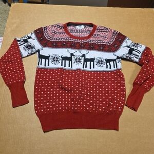 Shrinking Violet Fair Isle Sweater Reindeer Red Knit Pullover Women's XL Juniors